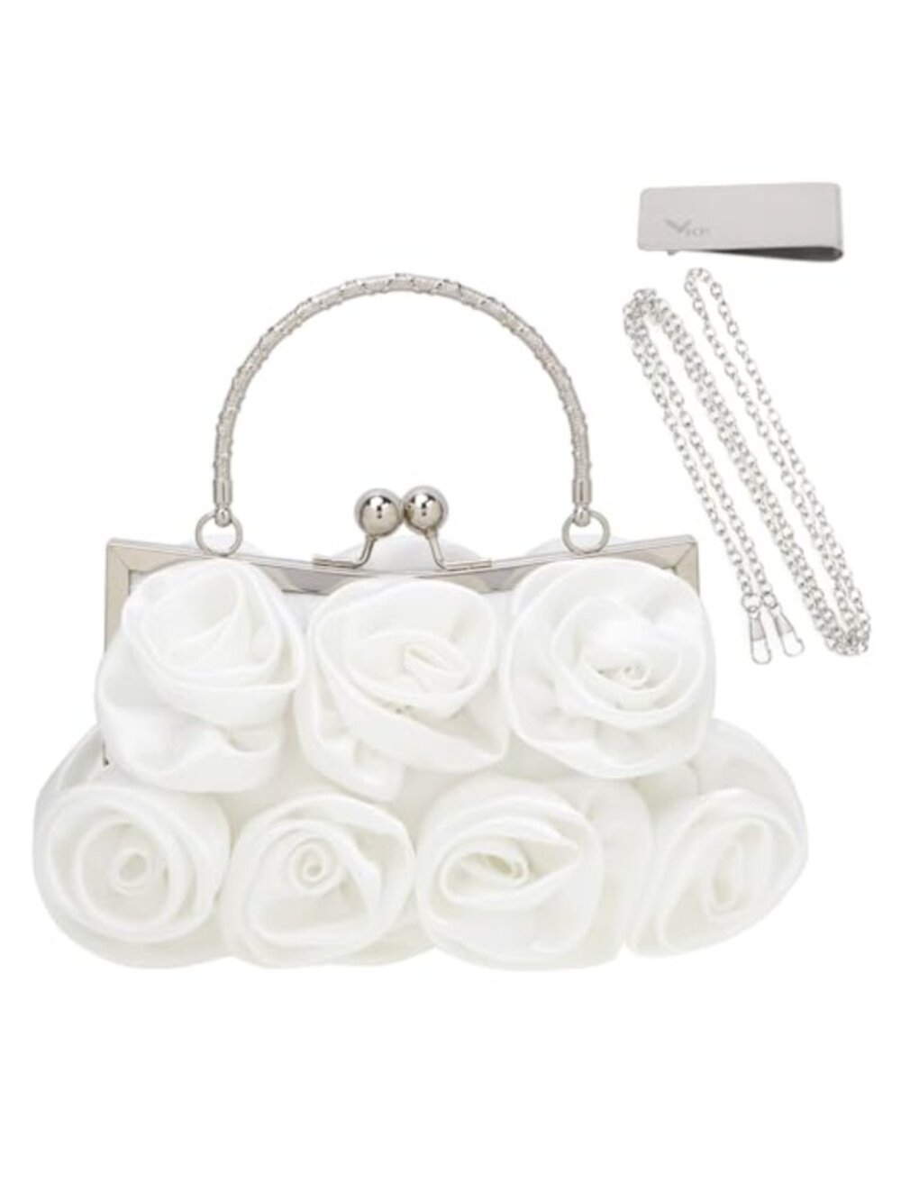 Satin Evening Clutch with Detachable Strap and Money Clip